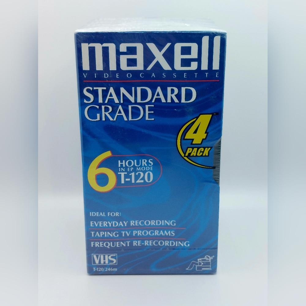 Maxell VHS Video Cassette 6 Hour Standard Grade 4 Pack T-120 Blank Tapes‎ SEALED